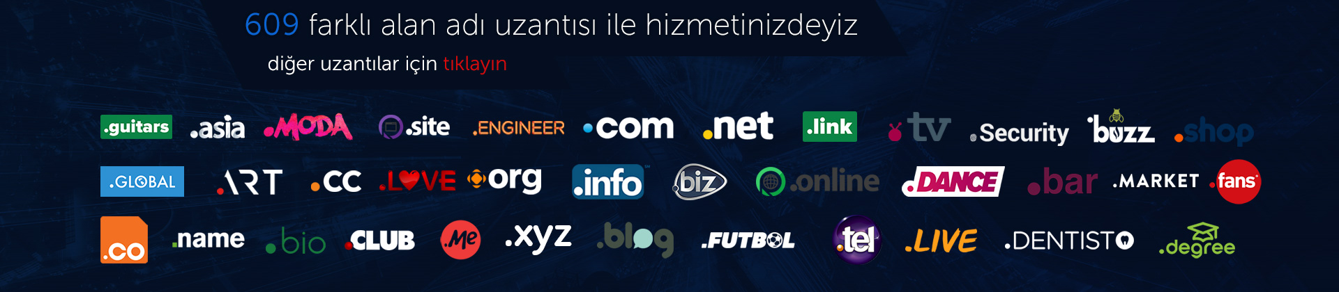 609 farklı alan adı uzantısı ile hizmetinizdeyiz